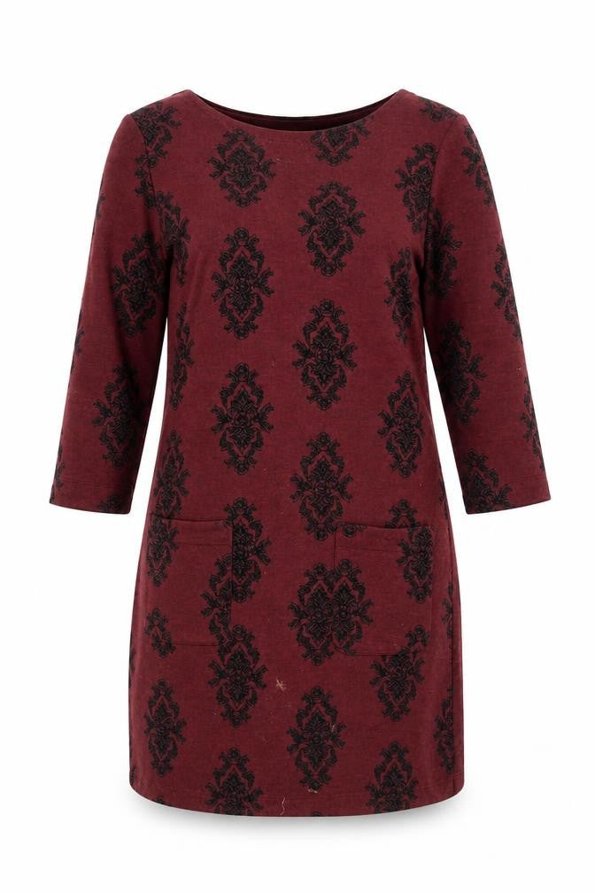 Front view of White Stuff Women's Red Geometric Shift Dress, size 12
