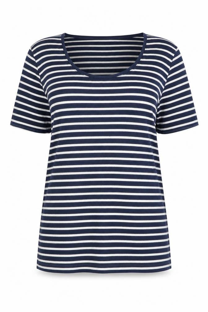 Front view of Cotton Traders Women's Blue Striped T-Shirt, size 10