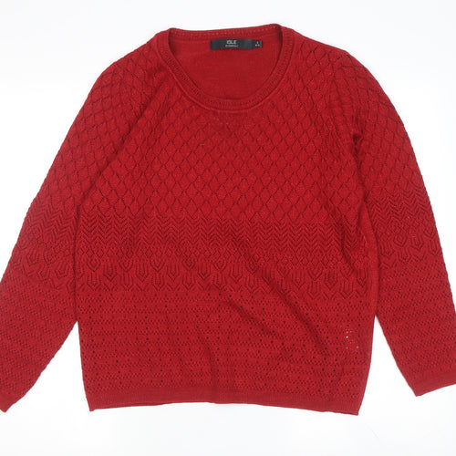 Isle Essentials Women's Red Pullover Long Sleeve Jumper