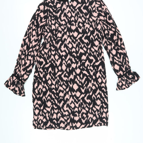 Sosandar Women's Animal Print Shift Dress, Size 8, Black/Pink