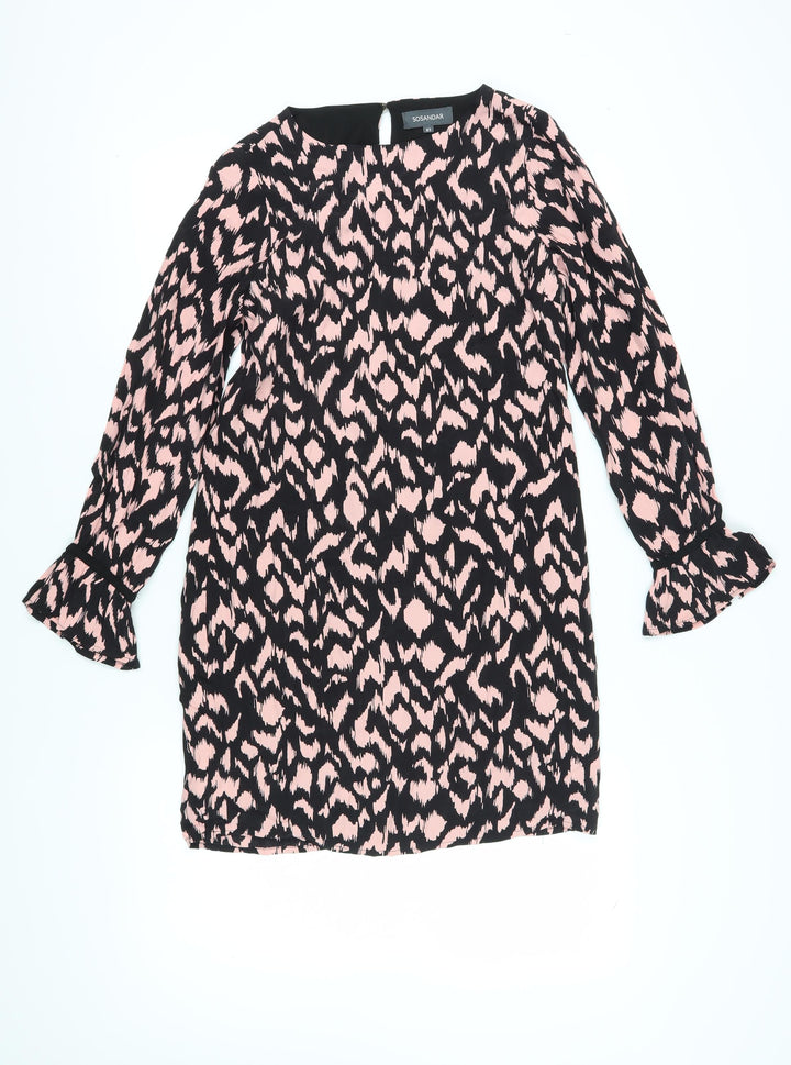 Sosandar Women's Animal Print Shift Dress, Size 8, Black/Pink