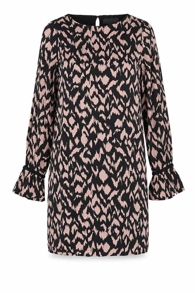 Sosandar Women's Animal Print Shift Dress, Size 8, Black/Pink