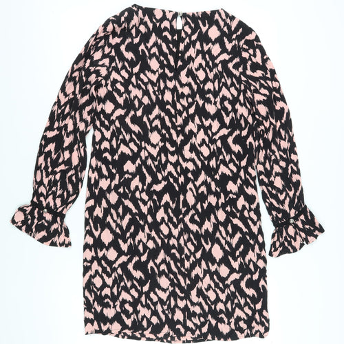 Sosandar Women's Animal Print Shift Dress, Size 8, Black/Pink
