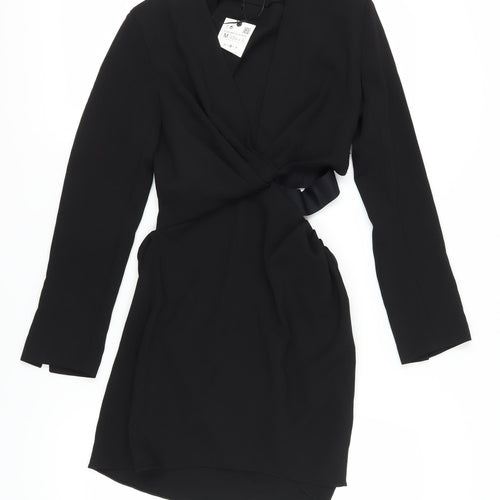 Zara Women's Black Bodycon Dress - M V-Neck Party