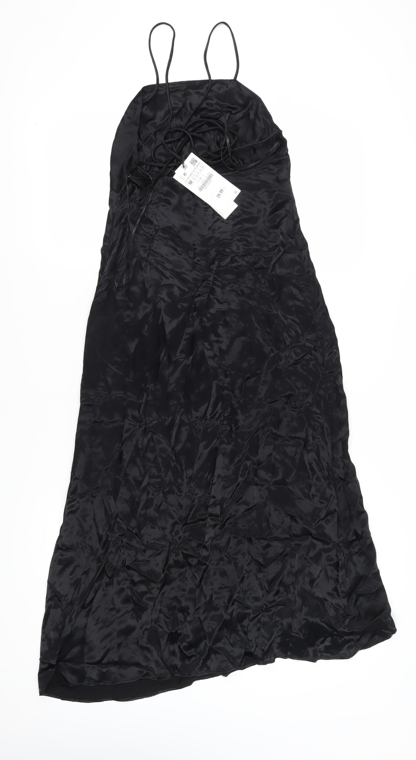 Zara Women's Black Slip Midi Dress, M, Party/Cocktail