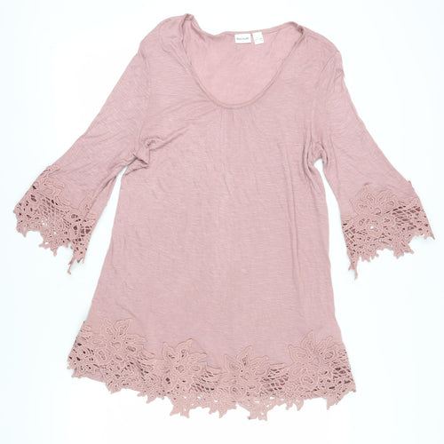 Body Flirt Women's Pink Bell Sleeve Crochet Tunic Blouse L