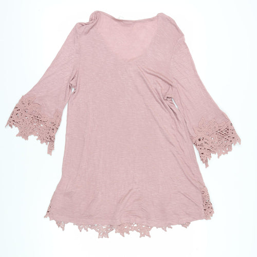 Body Flirt Women's Pink Bell Sleeve Crochet Tunic Blouse L