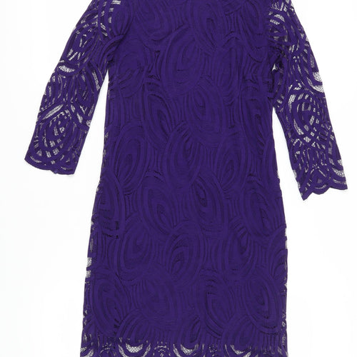 Wallis Women's Purple Lace 3/4 Sleeve Dress Size 8