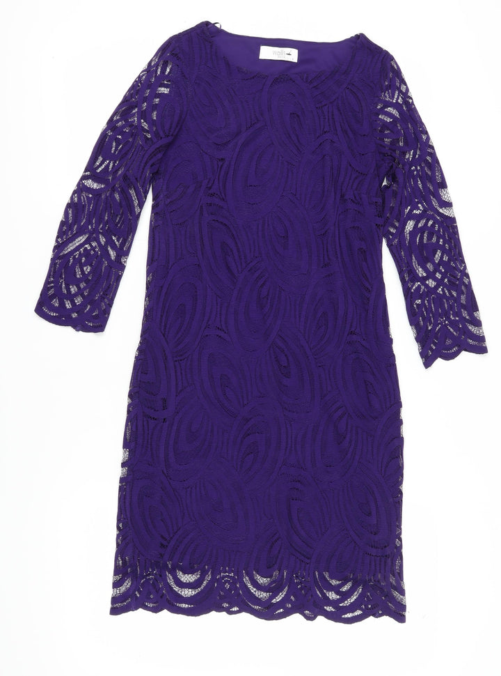 Wallis Women's Purple Lace 3/4 Sleeve Dress Size 8