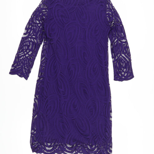 Wallis Women's Purple Lace 3/4 Sleeve Dress Size 8