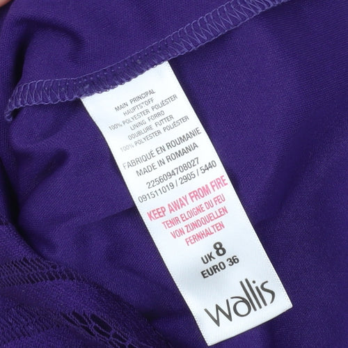 Wallis Women's Purple Lace 3/4 Sleeve Dress Size 8