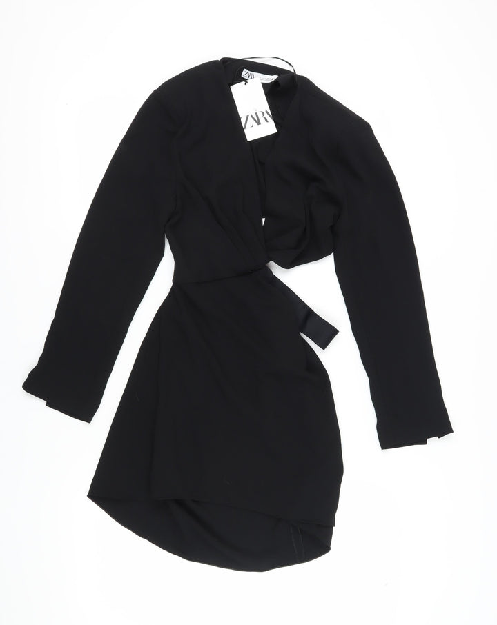 Zara Women's Black Wrap Dress, Size 14, Party Ready