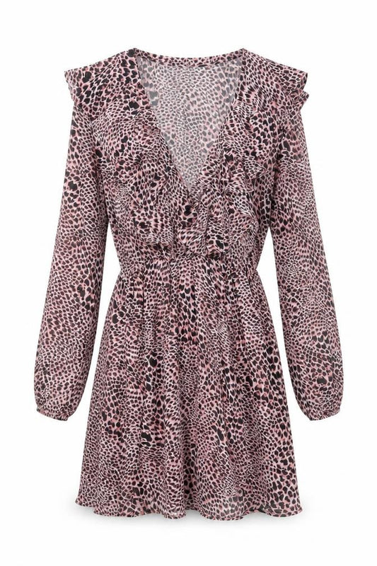 Front view of Topshop Women’s Pink Animal Wrap Dress, size UK 10