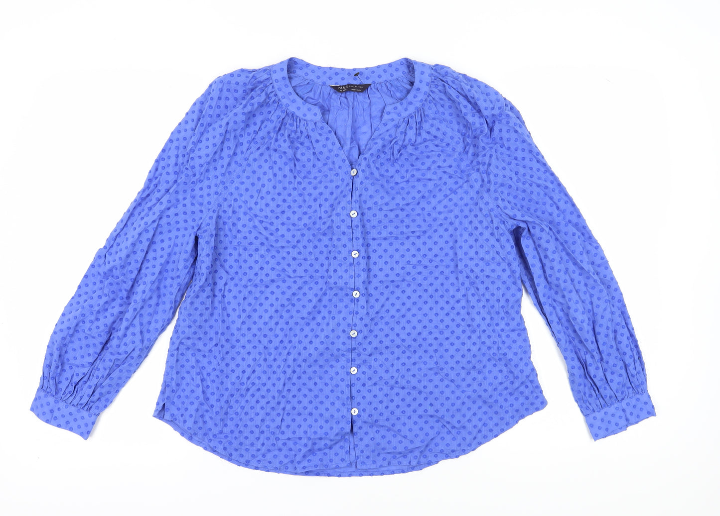 Marks and Spencer Women's Blue Polka Dot Blouse Size 12