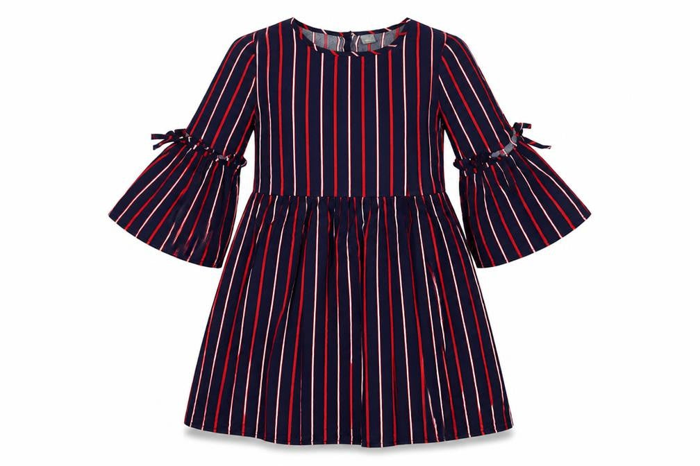 Front view of Next girls’ multicoloured striped a-line dress 13 years