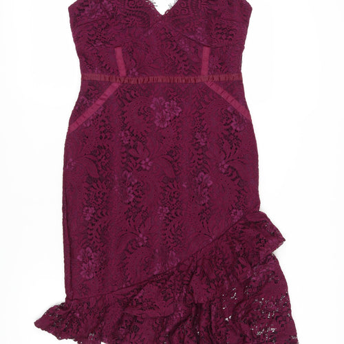 Lipsy Women’s Purple Lace Midi Pencil Dress UK 12