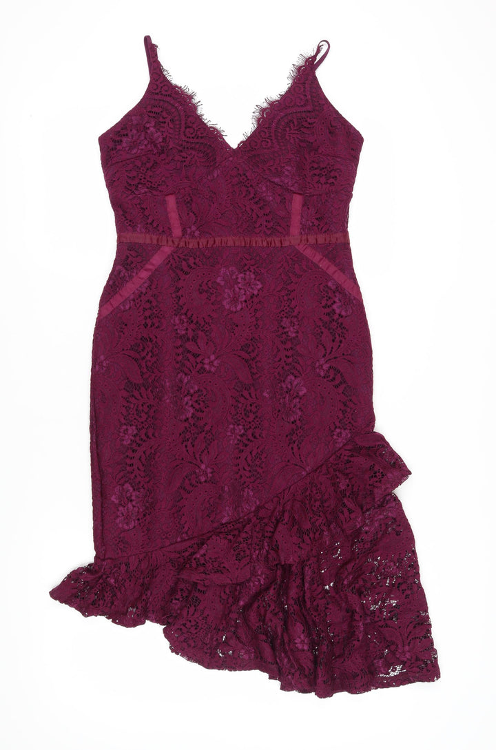 Lipsy Women’s Purple Lace Midi Pencil Dress UK 12