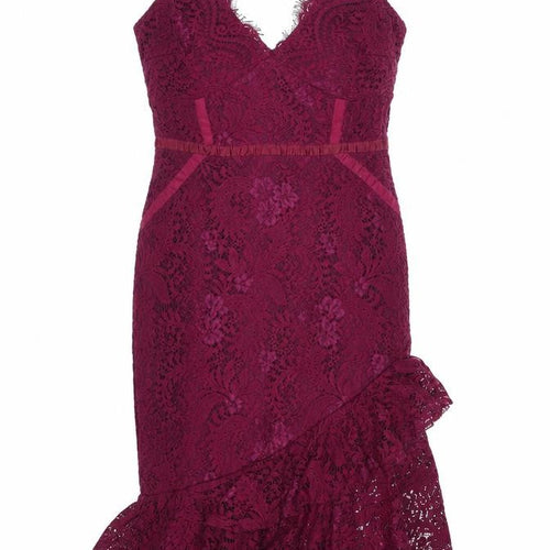 Lipsy Women’s Purple Lace Midi Pencil Dress UK 12