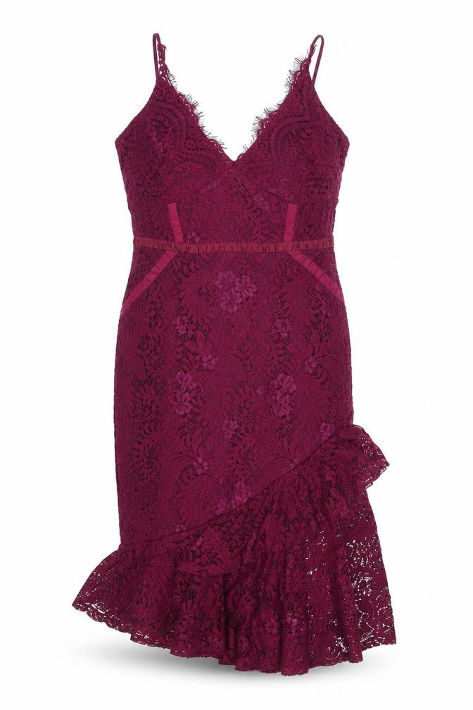 Lipsy Women’s Purple Lace Midi Pencil Dress UK 12