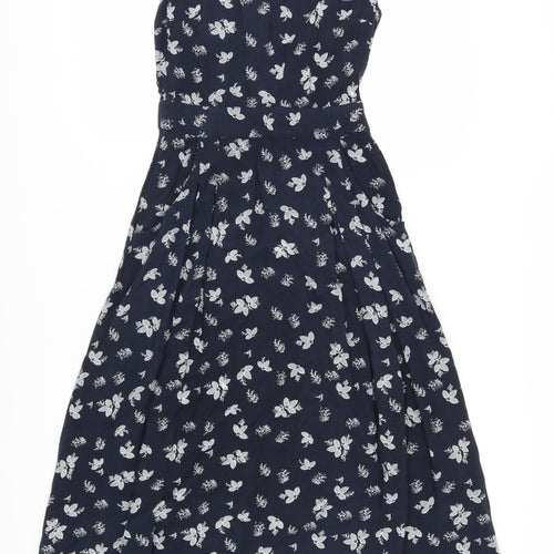 Warehouse Women's Blue Floral A-Line Midi Dress Size 10