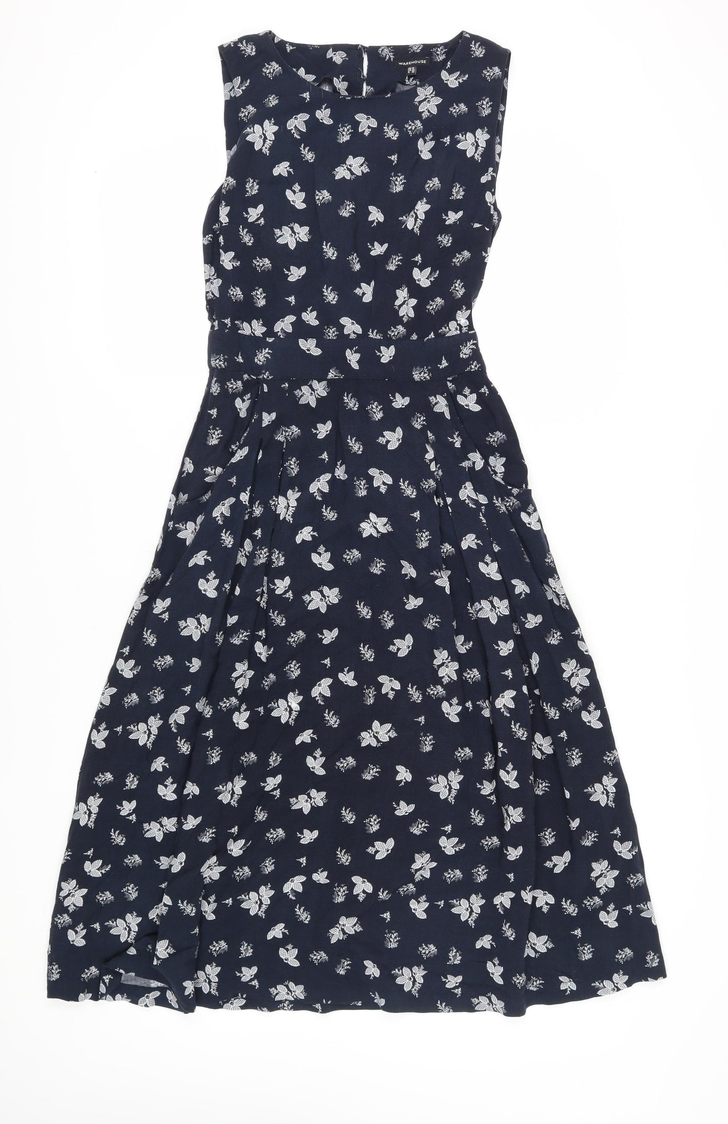 Warehouse Women's Blue Floral A-Line Midi Dress Size 10
