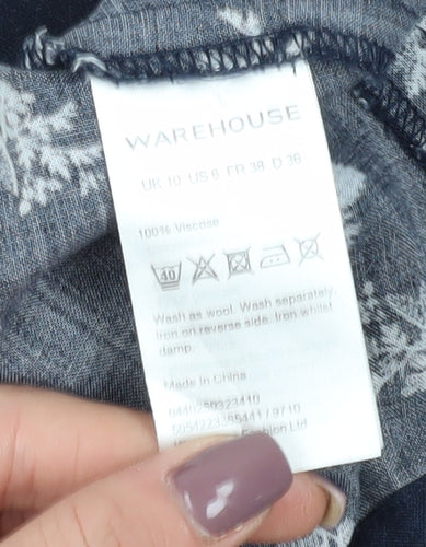 Warehouse Women's Blue Floral A-Line Midi Dress Size 10
