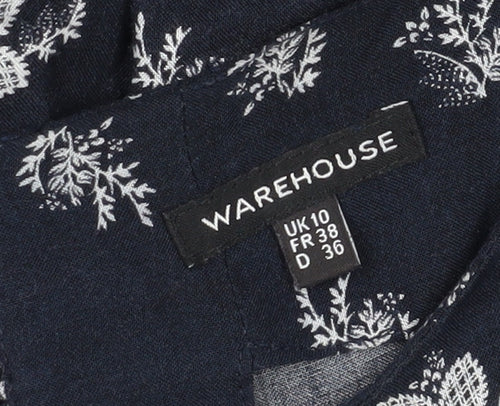 Warehouse Women's Blue Floral A-Line Midi Dress Size 10