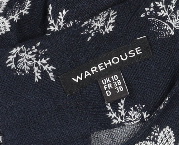 Warehouse Women's Blue Floral A-Line Midi Dress Size 10