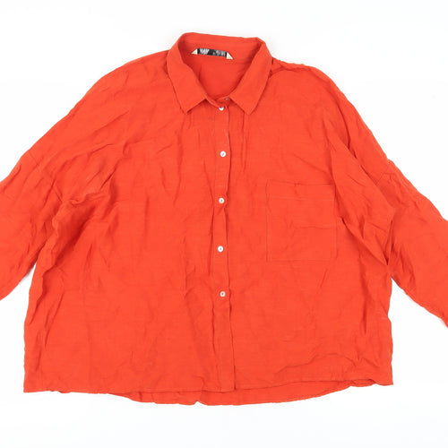 Zara Women's Orange Button-Up Shirt - Size 10