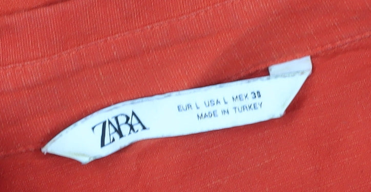 Zara Women's Orange Button-Up Shirt - Size 10