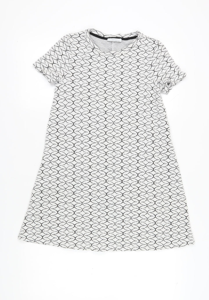 ZARA Women's White Geometric T-Shirt Dress Size 6