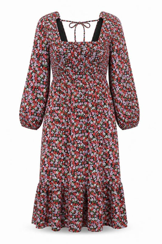 Front view of The Frolic Women's Floral Midi A-Line Dress, size 12
