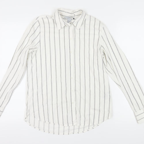 H&M Women's White Striped Button-Up Shirt Size 8