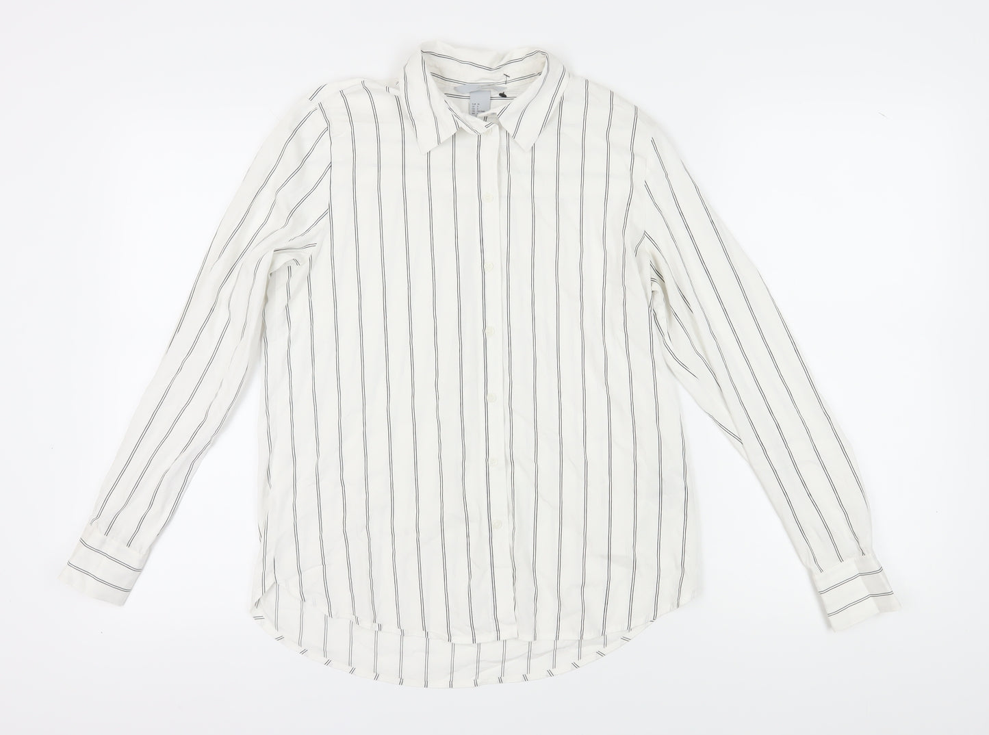 H&M Women's White Striped Button-Up Shirt Size 8