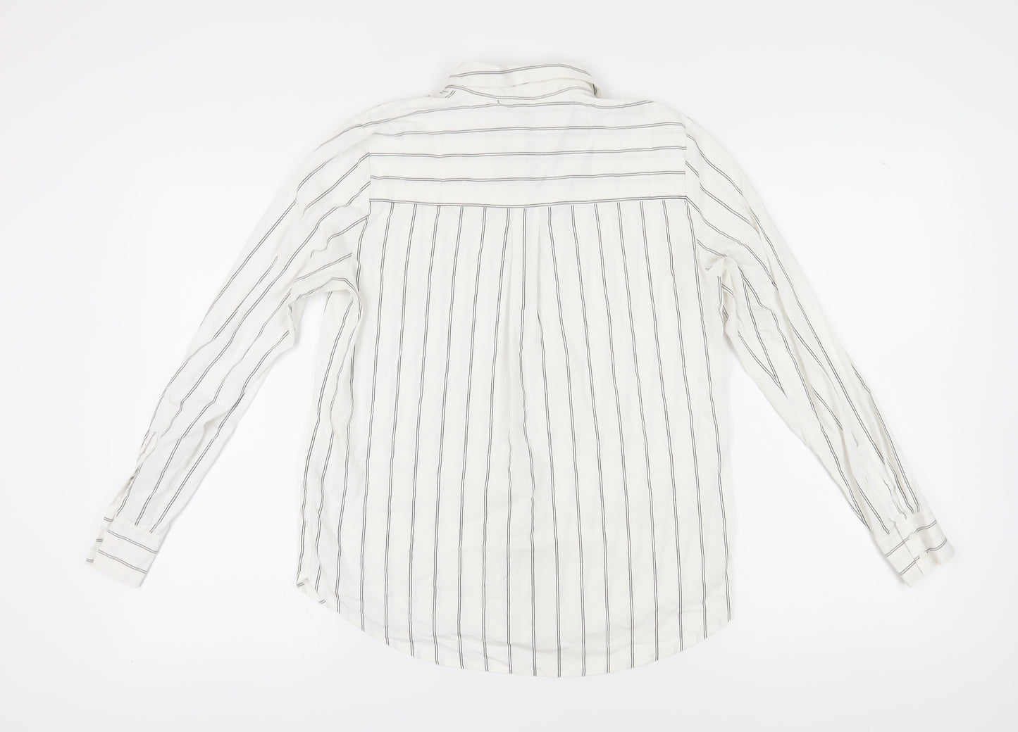 H&M Women's White Striped Button-Up Shirt Size 8