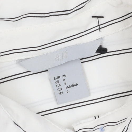 H&M Women's White Striped Button-Up Shirt Size 8