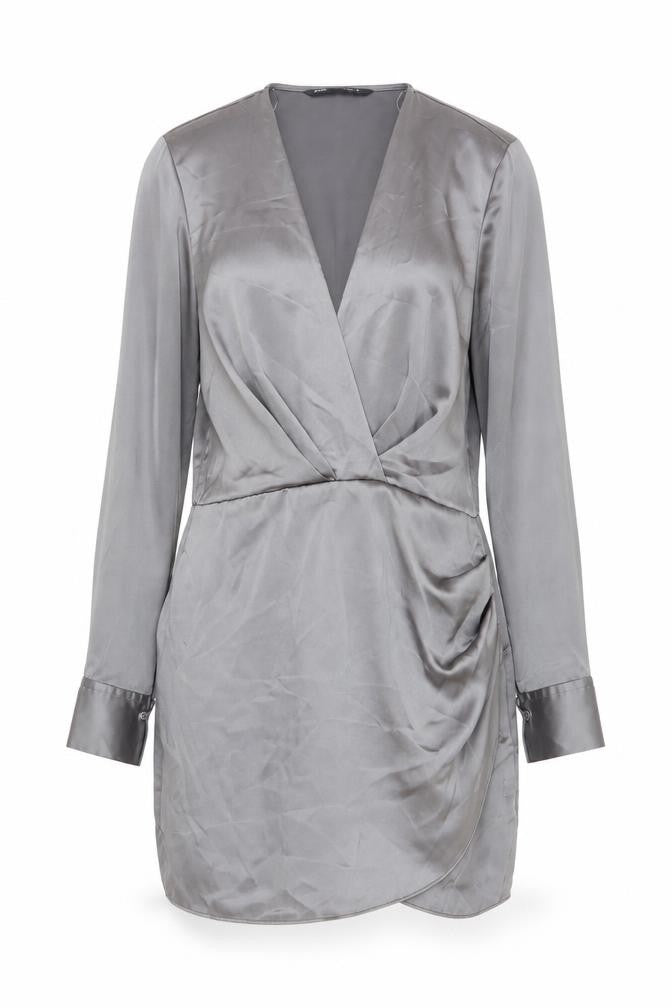 Zara Women's Grey Wrap Dress, L, Casual V-Neck Style
