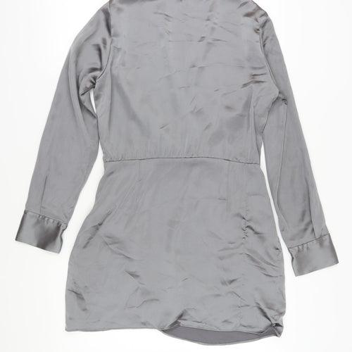 Zara Women's Grey Wrap Dress, L, Casual V-Neck Style