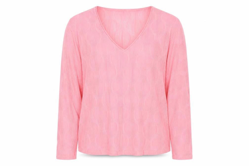 Front view of Zara Women's Pink V-Neck Long Sleeve Blouse