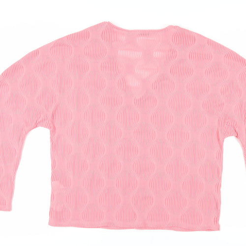 Zara Women's Pink V-Neck Long Sleeve Blouse