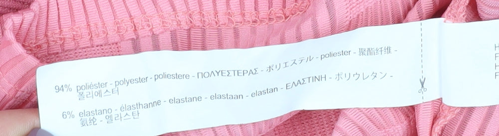 Zara Women's Pink V-Neck Long Sleeve Blouse