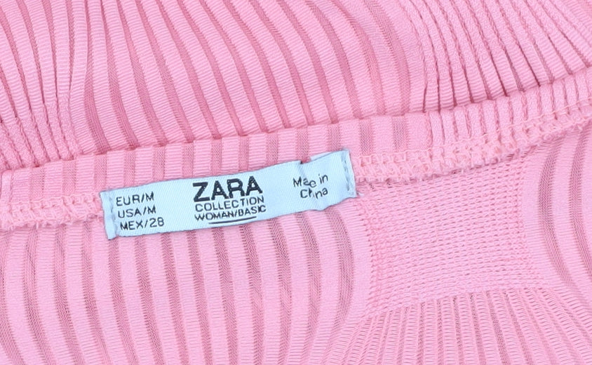 Zara Women's Pink V-Neck Long Sleeve Blouse