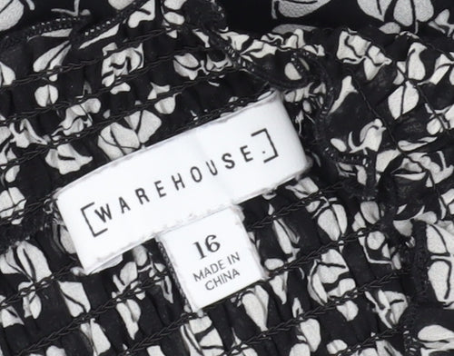Warehouse Women's Black Floral Tunic Blouse Size 16