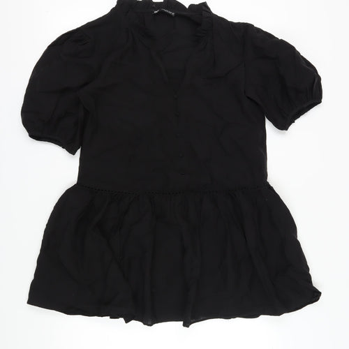 Zara Women's Black XS Puff Sleeve V-Neck Dress