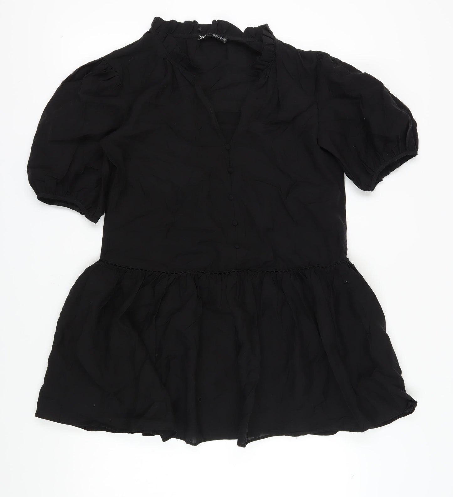 Zara Women's Black XS Puff Sleeve V-Neck Dress