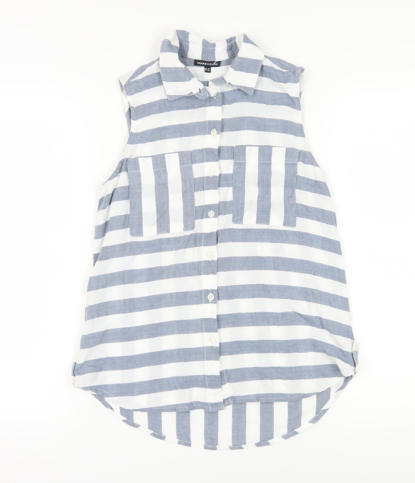 Warehouse Women’s Blue Striped Button-Up Sleeveless Top