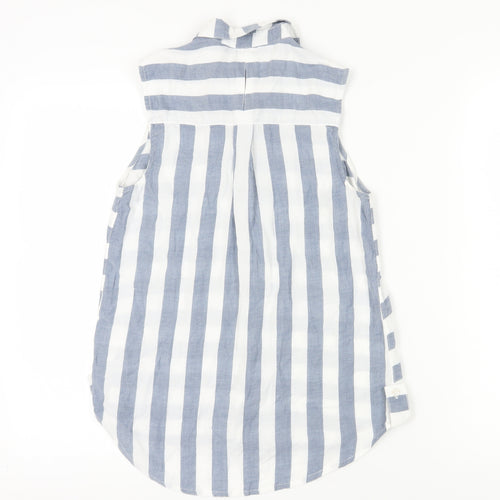 Warehouse Women’s Blue Striped Button-Up Sleeveless Top