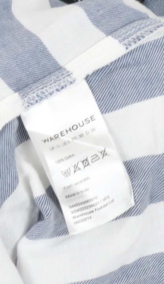 Warehouse Women’s Blue Striped Button-Up Sleeveless Top