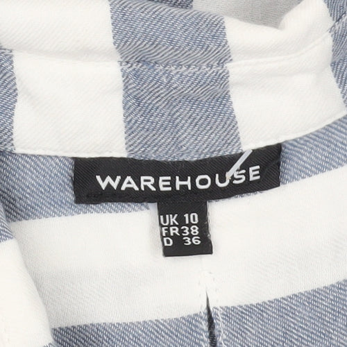 Warehouse Women’s Blue Striped Button-Up Sleeveless Top