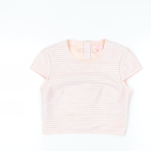 Ted Baker Women's Pink Cropped Striped T-Shirt - Size 6
